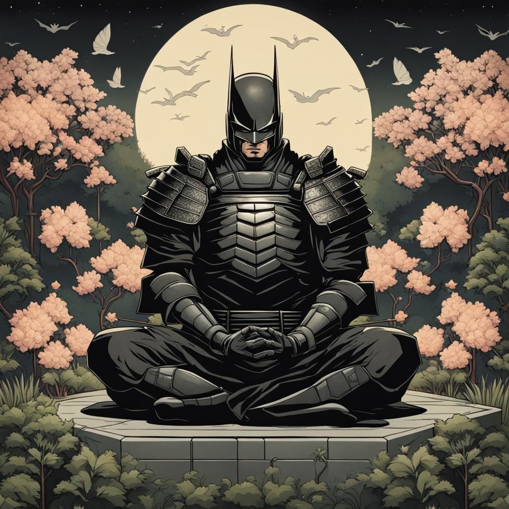 Armored Shogun Meditating in Art Deco Style