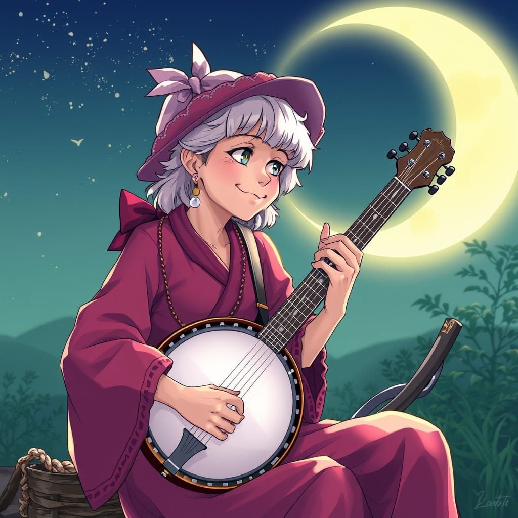 Sultry Moonlit Banjo Serenade by a Luminous Lady