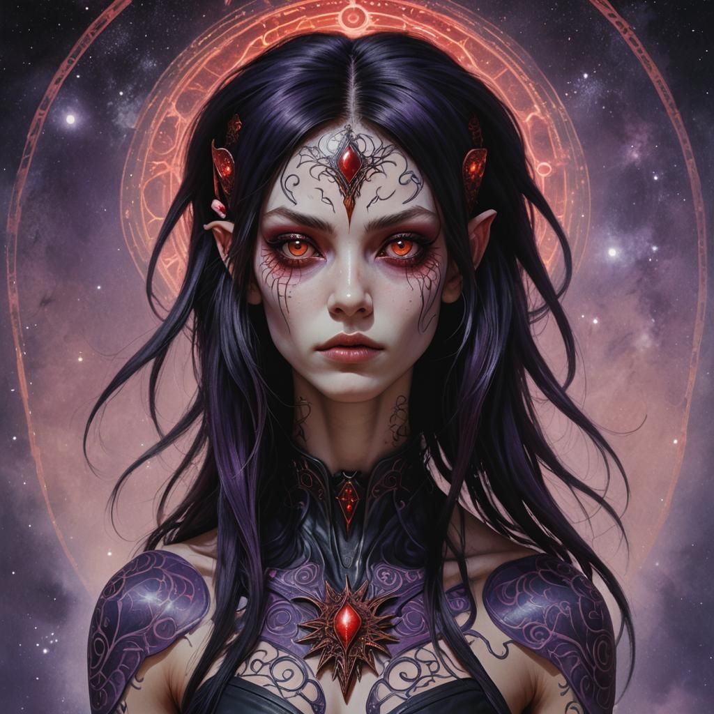 Red-Skinned Alien Female Portrait as Digital Art