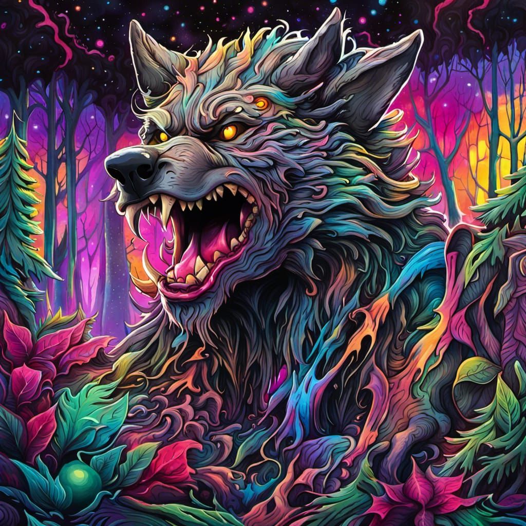 Werewolf in Enchanted Forest: Graffiti Art Style