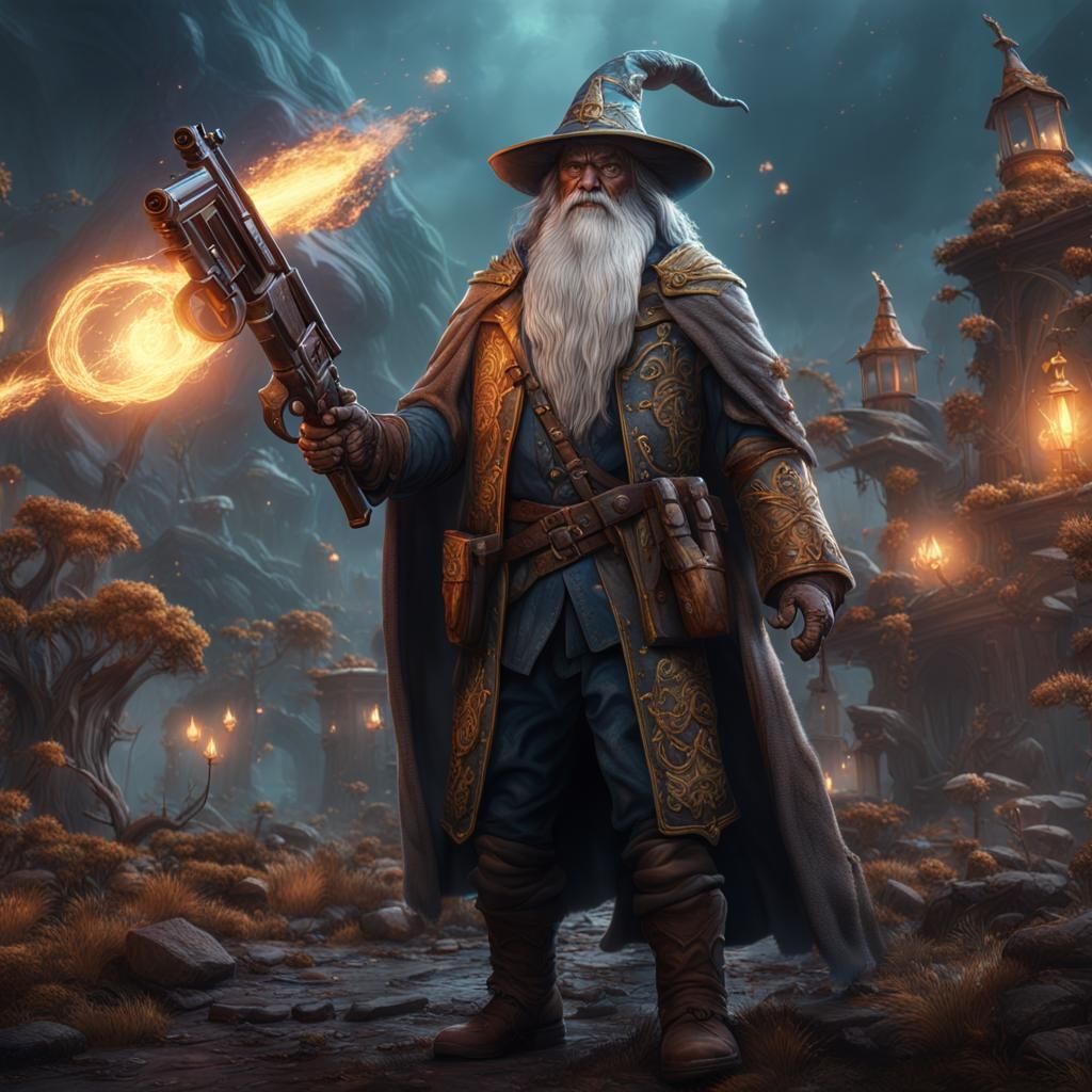 Wizard with Shotgun: Detailed Fantasy Concept Art