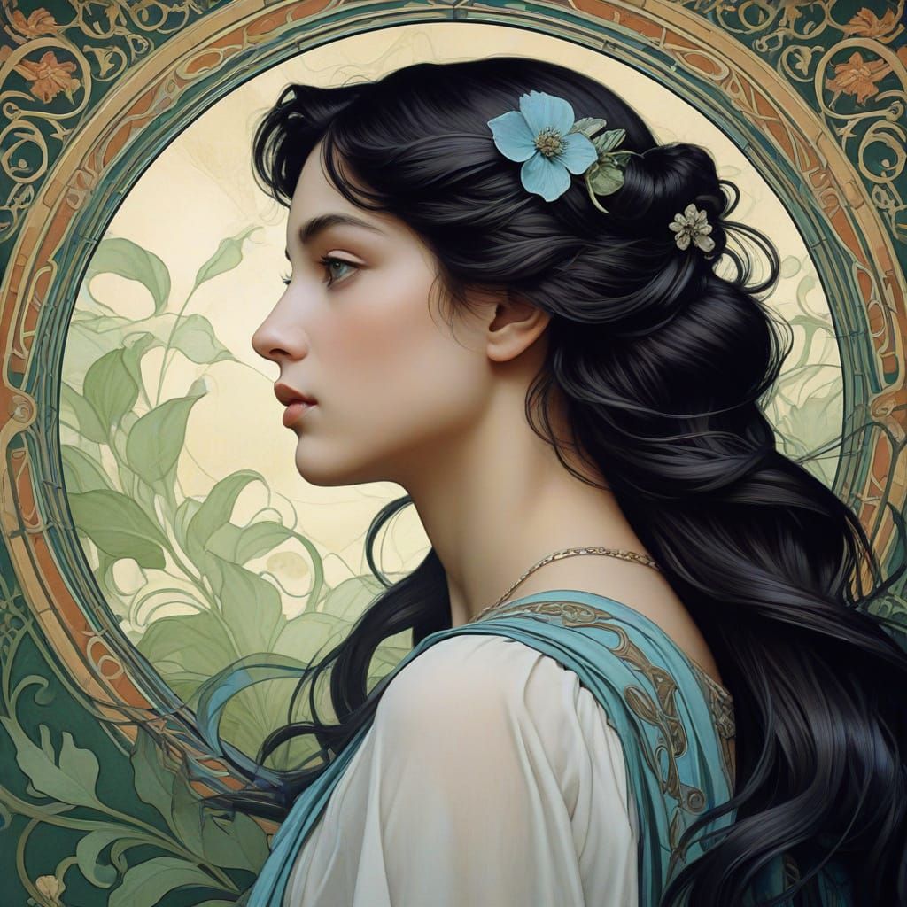 Art Nouveau Portrait of Aphrodite with Ethereal Glow