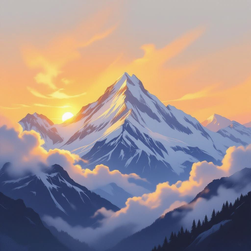 Majestic Snow-Capped Mountain at Sunrise