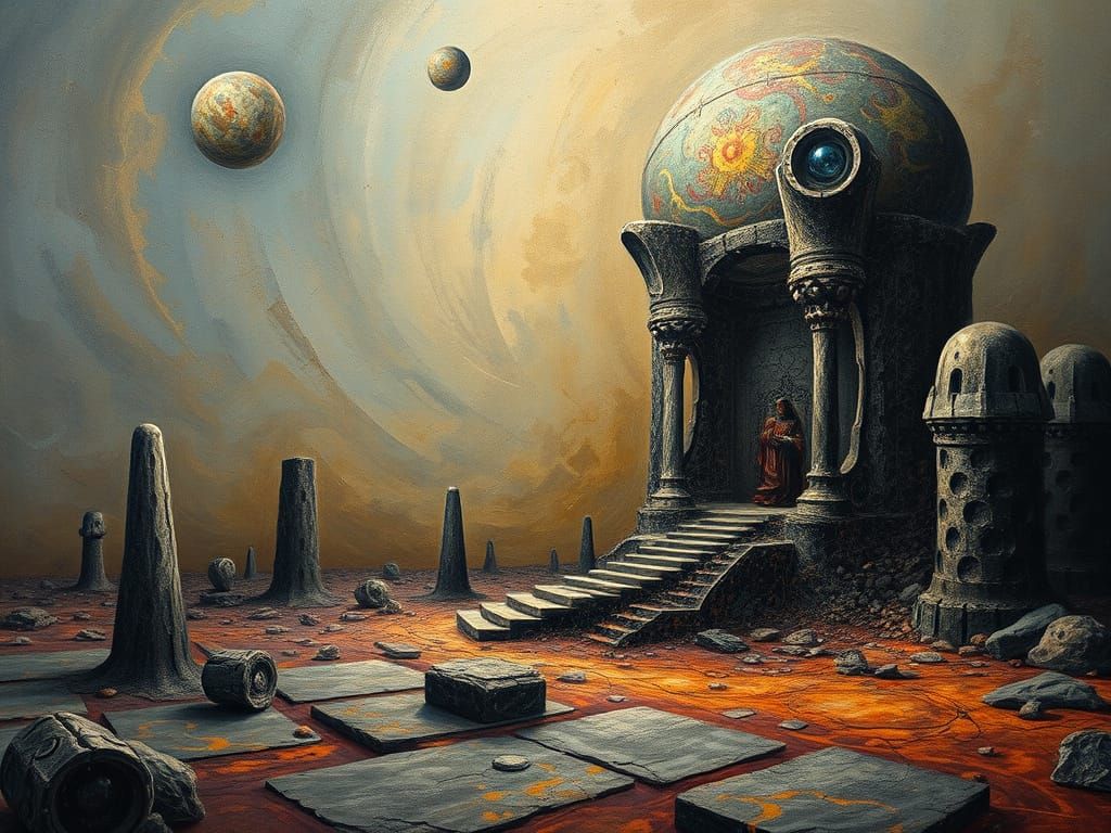 Enigmatic Oracle Dreamscape in Abstract Surrealist Style