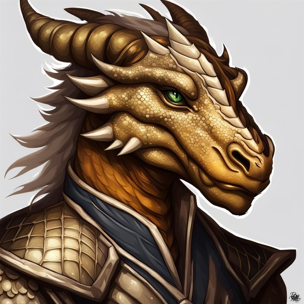 Elegant Silver Dragonborn Character Portrait