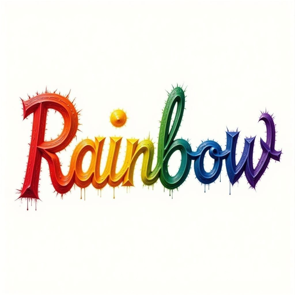 Rainbow in Vibrant, Gradient Cursive Script