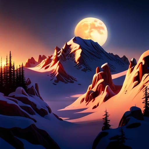 Golden Hour Mountain Landscape in Detailed Matte Painting