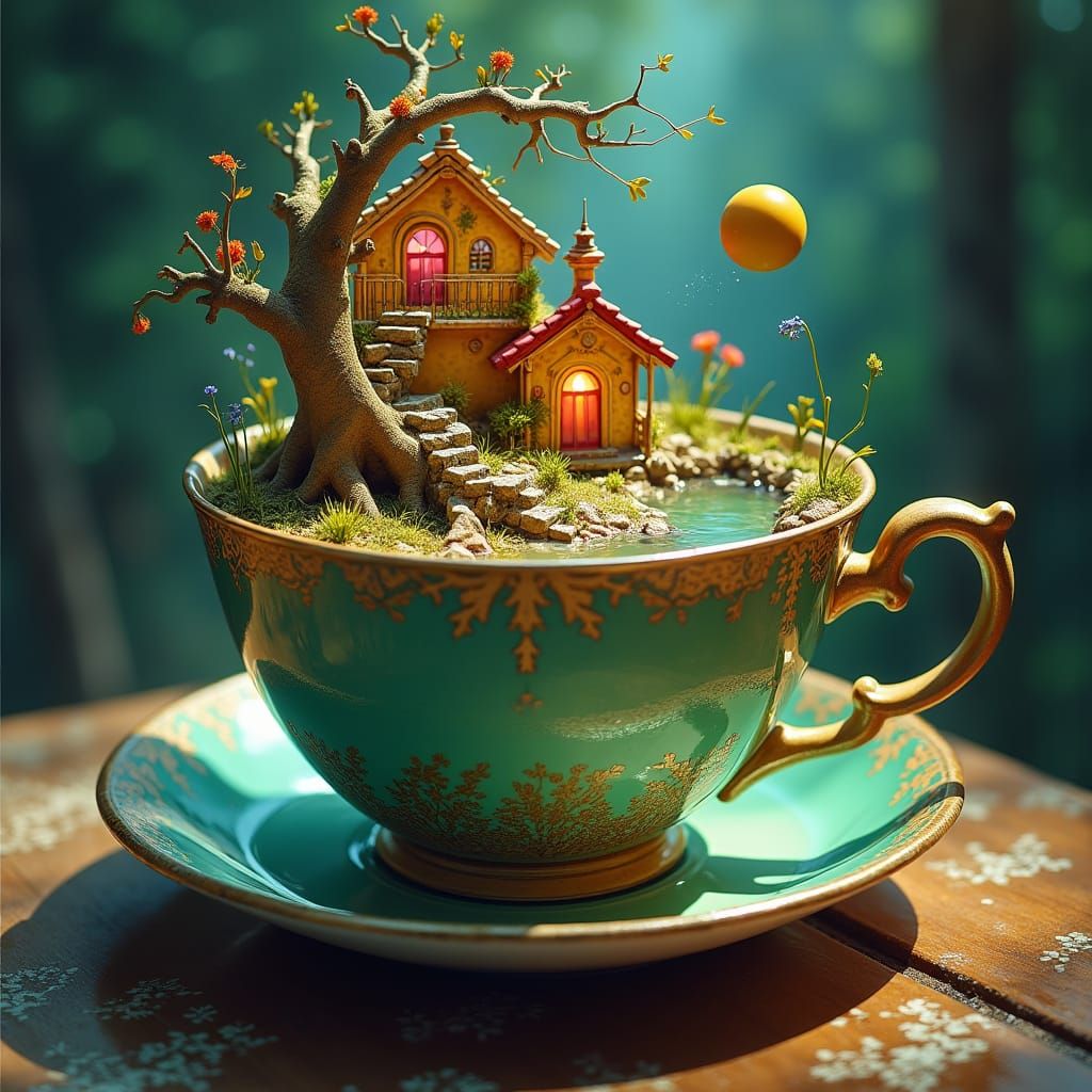 Whimsical Teacup World: A Surreal Landscape