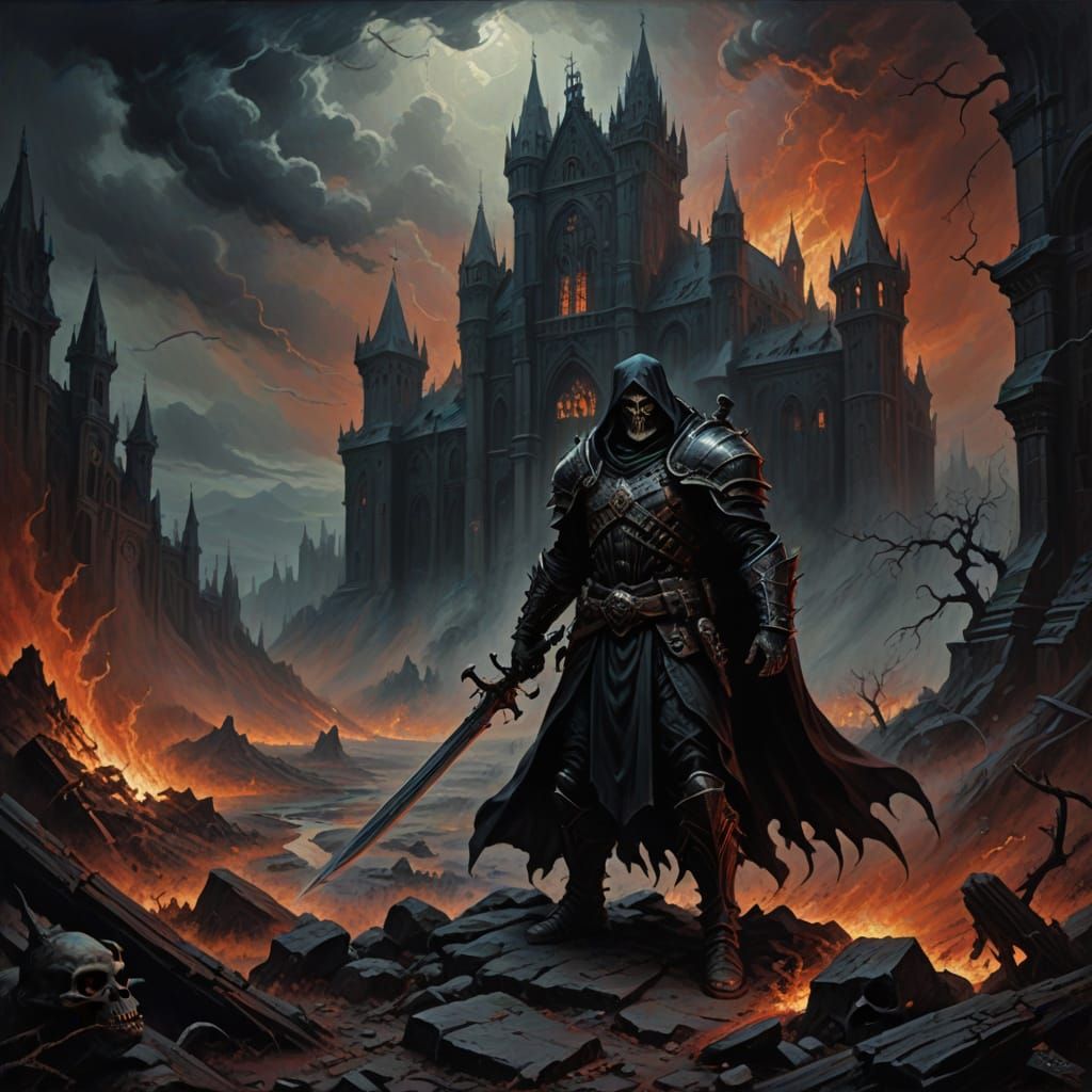 Dark Fantasy Warrior in Gothic Hellscapes