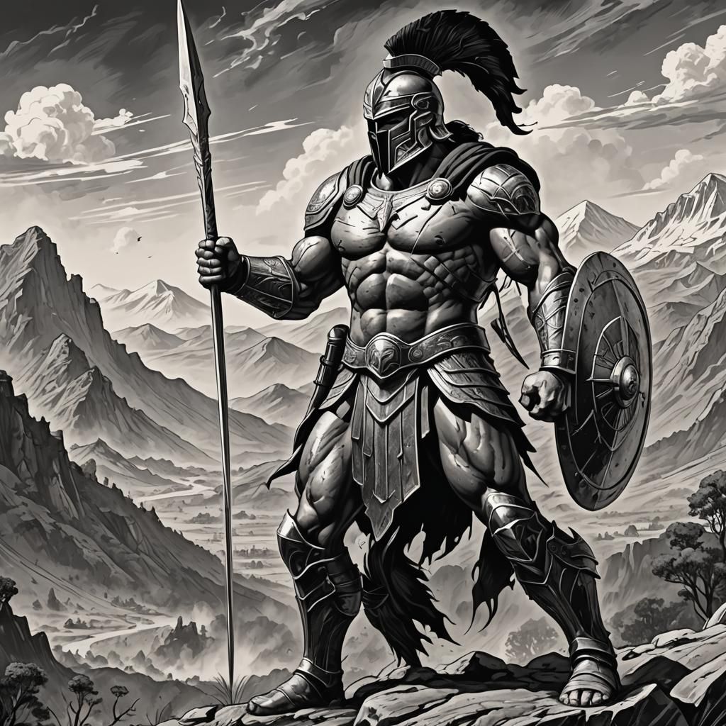 Spartan Warrior in Epic Battlefield Illustration