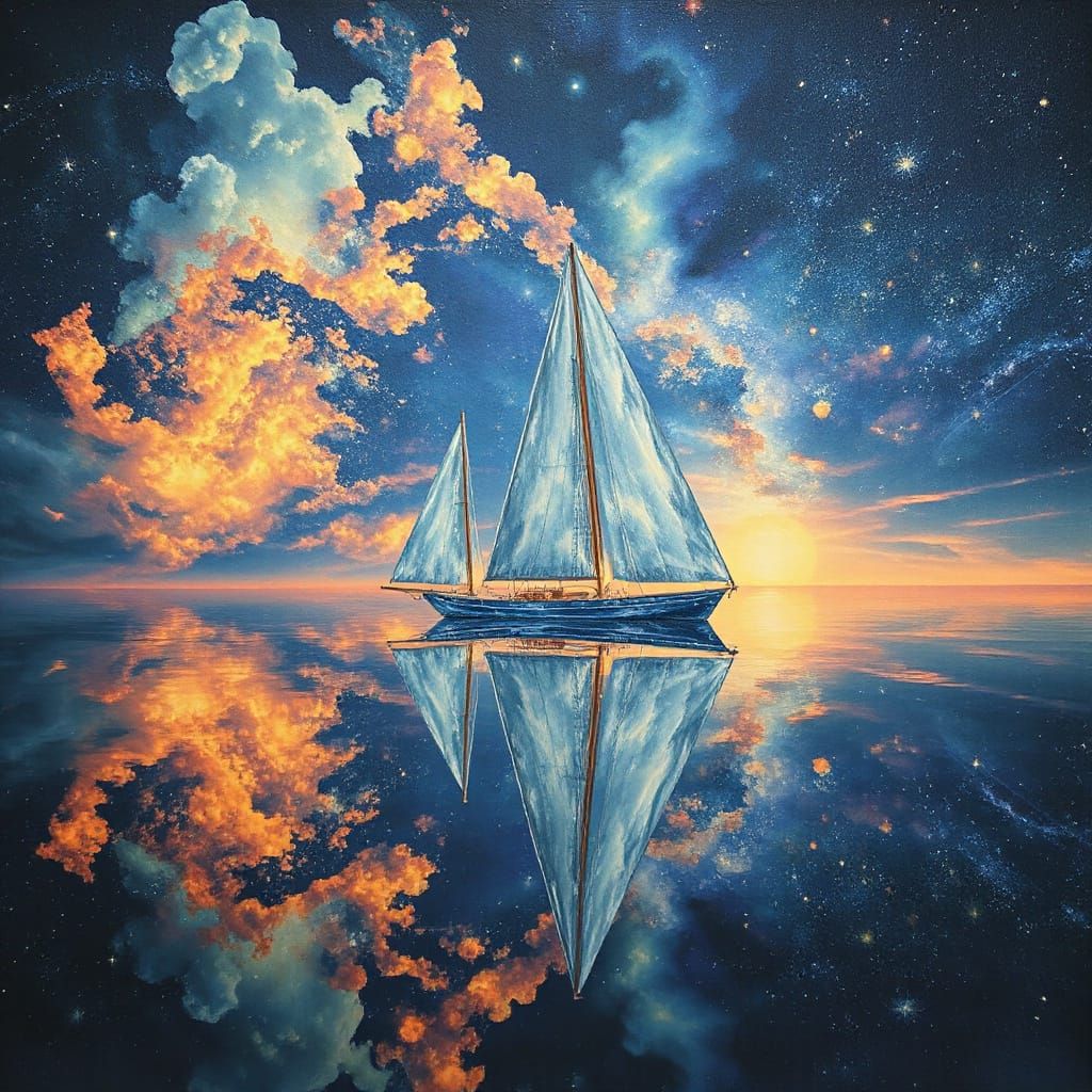 Surreal Crystal Sailboat Reflects Kaleidoscopic Nebulae