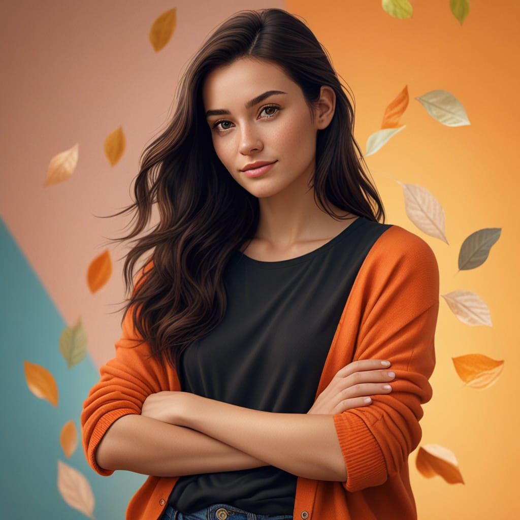 Beautiful Brunette Woman in Photorealistic Portrait