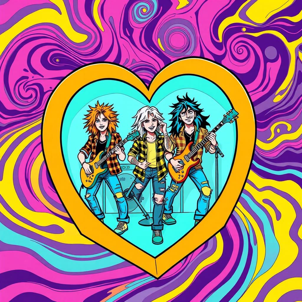 Grunge Band Rocks Heart Box in 90s Cartoon Style