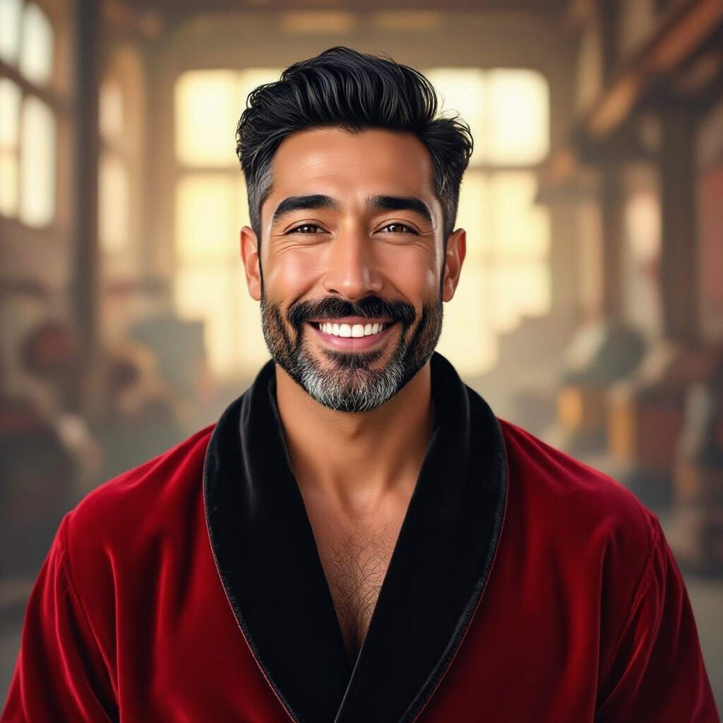 Handsome Man in Red Velvet Bathrobe, Impressionist Masterpie...