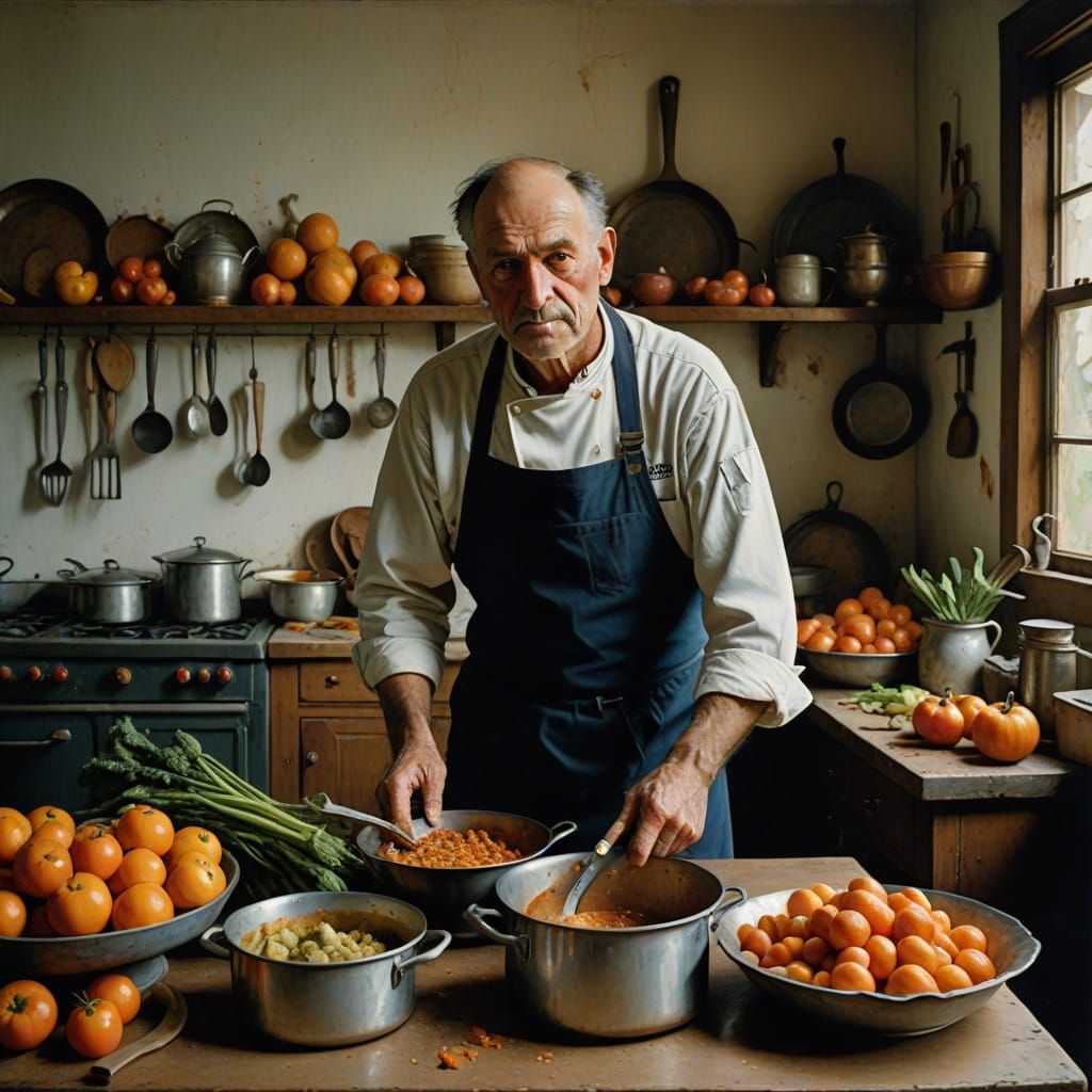 Confident Chef in Sunlit Kitchen