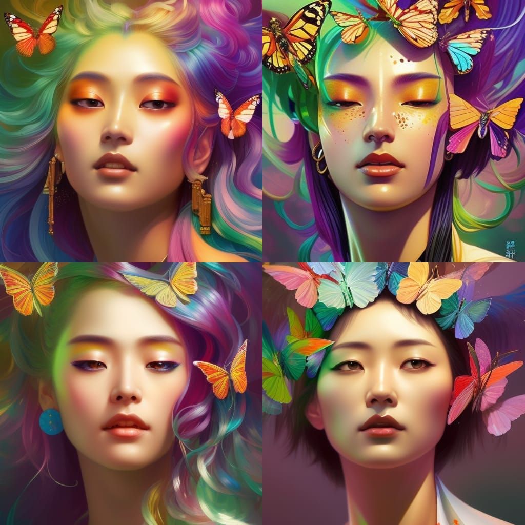 Rainbow Butterfly Woman Portrait in Hyperdetailed Digital Ar...