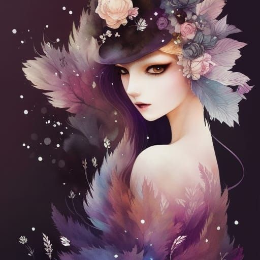 Minimalist Fox Girl Illustration in Ink and Watercolor