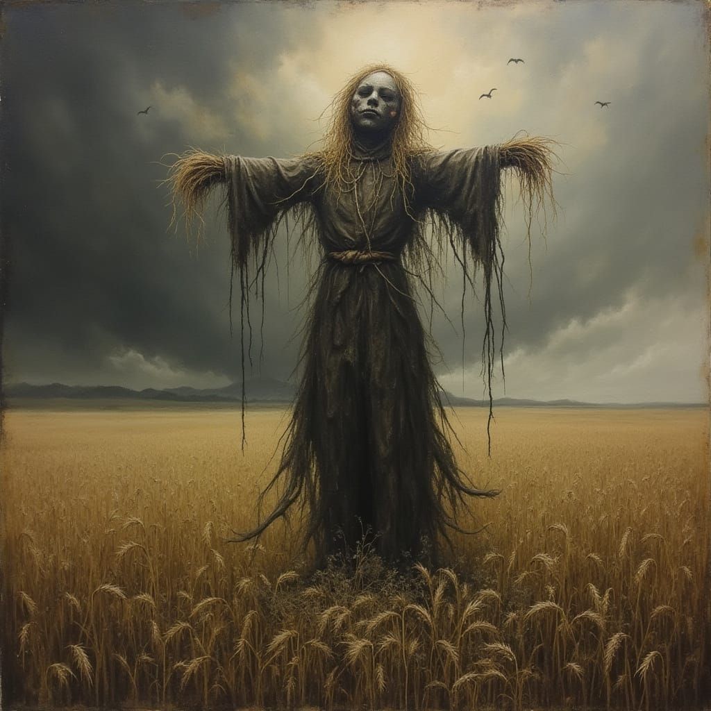 Gothic Scarecrow in Stormy Field, Gothic Romanticism Style