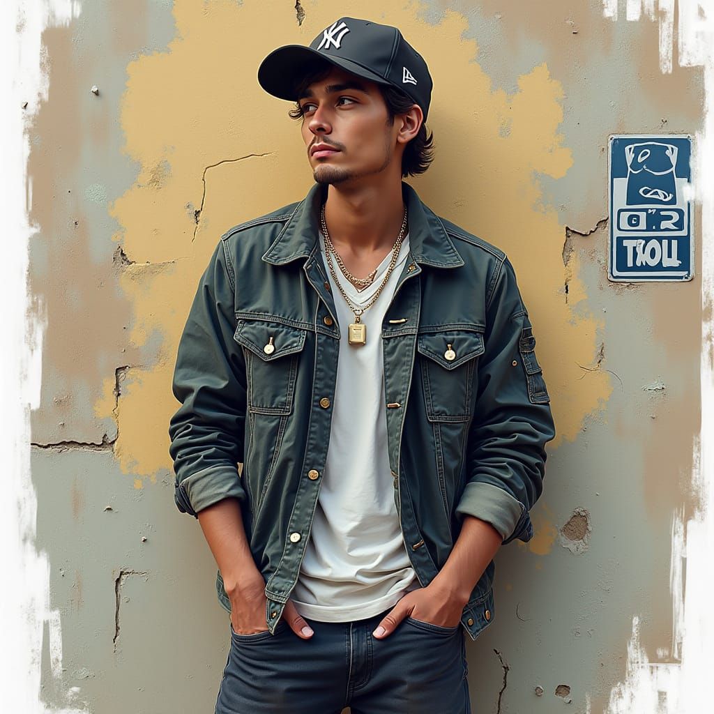 Confident Young Man in Urban Graffiti Sketch Style