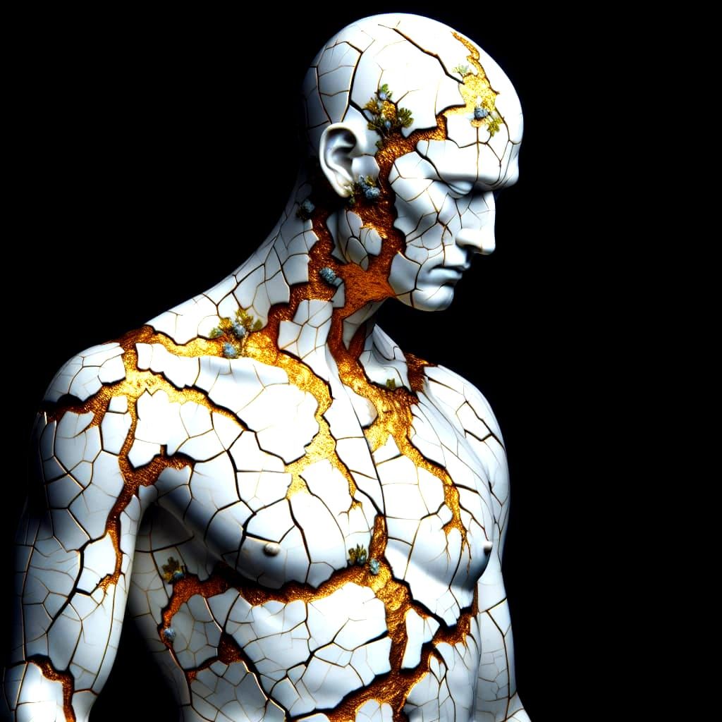 Golden Porcelain Goddess with Intricate Cracks