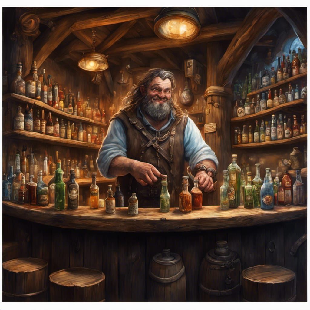 Jovial Innkeeper in a Skyrim-Inspired Tavern