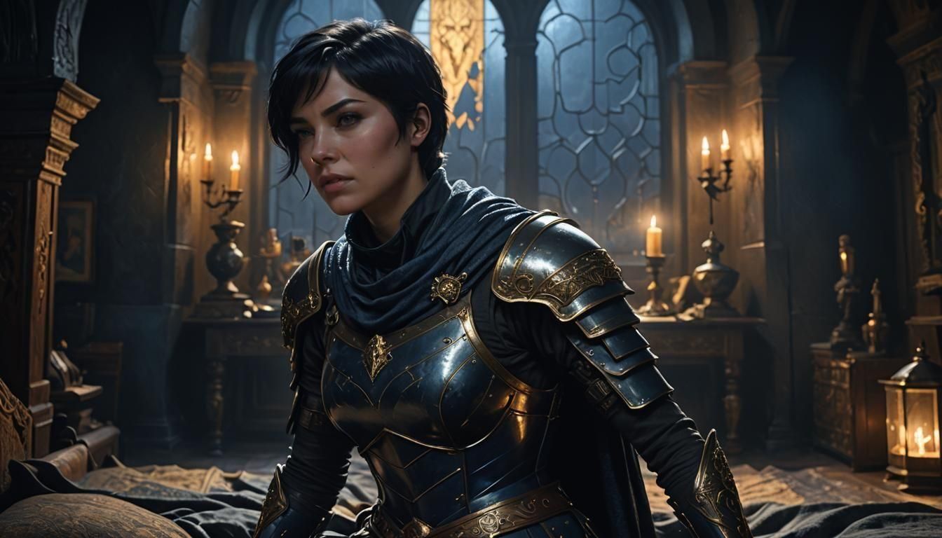 Assassin in King's Bedroom: Hyperrealistic Matte Painting