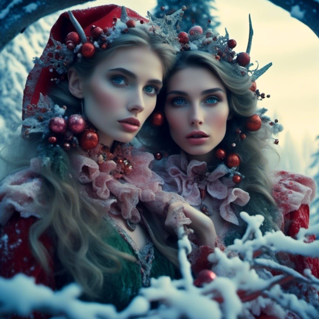 Elven Best Friends in Christmas Garb: Matte Painting