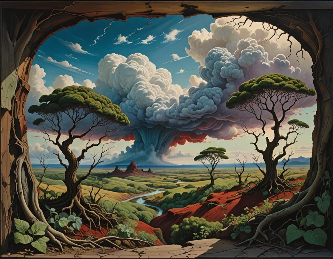 Surreal Landscape Beyond a Normal Window