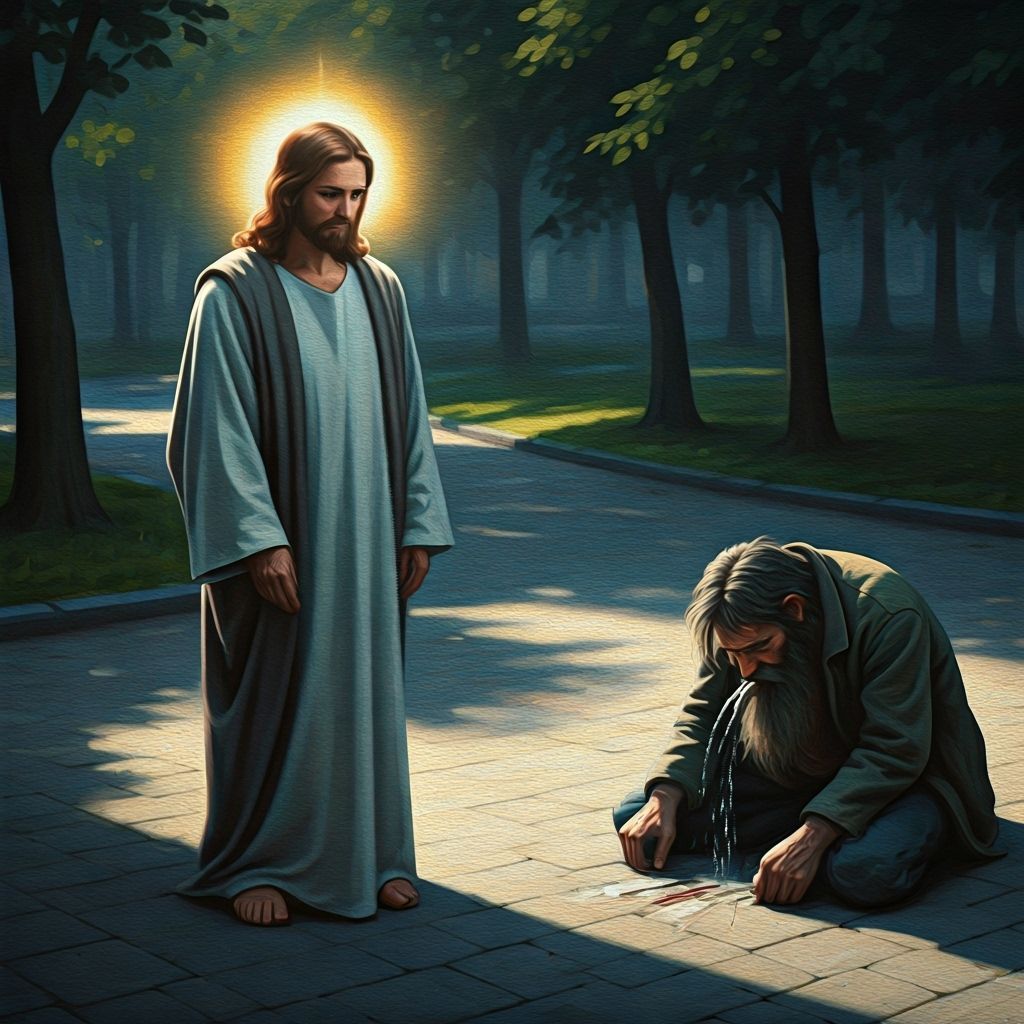 Jesus Encounters Suffering in Neo-Realist Park Scene