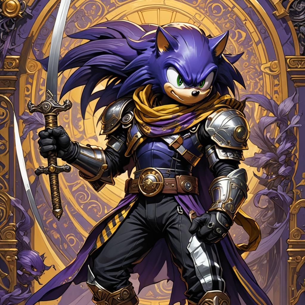 Heroic Sonic with Katana in a Realm of Contrasting Hues