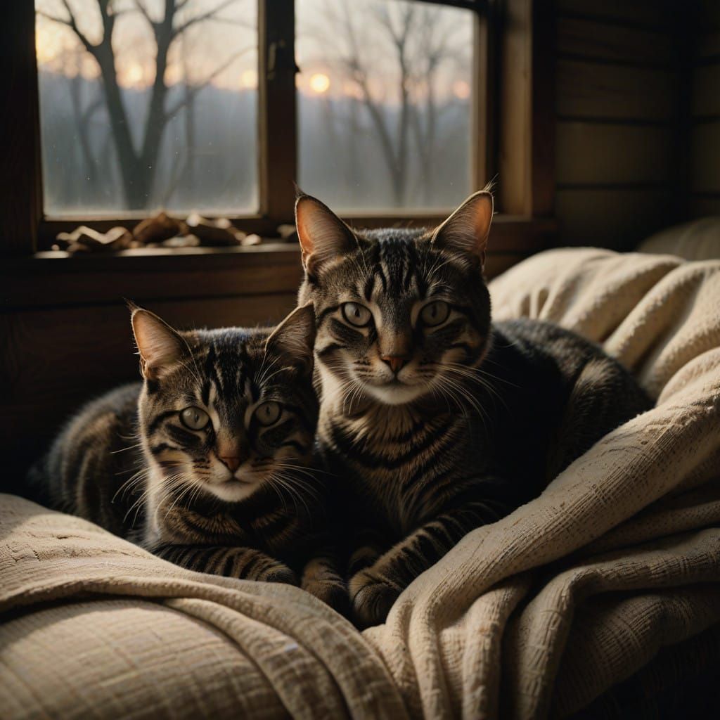Warm Winter Feline Bond in Soft Golden Light