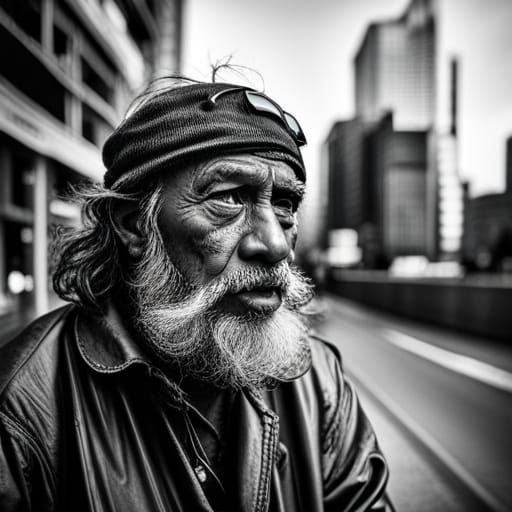 Distraught Homeless Veteran: Black and White Street Photogra...