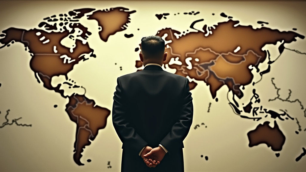Contemplative Leader Before World Map: Cinematic Film Still