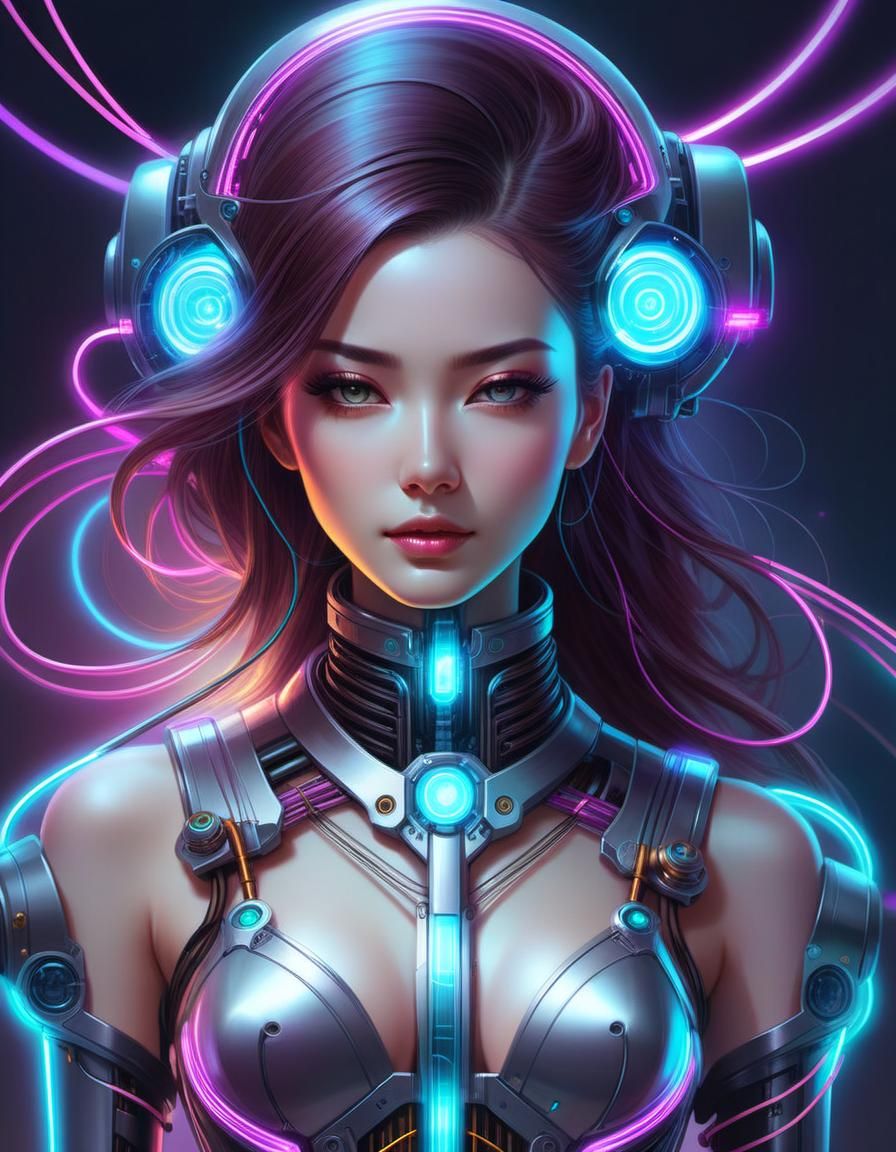 Steampunk Mecha Girl Portrait in Hyperrealistic Style