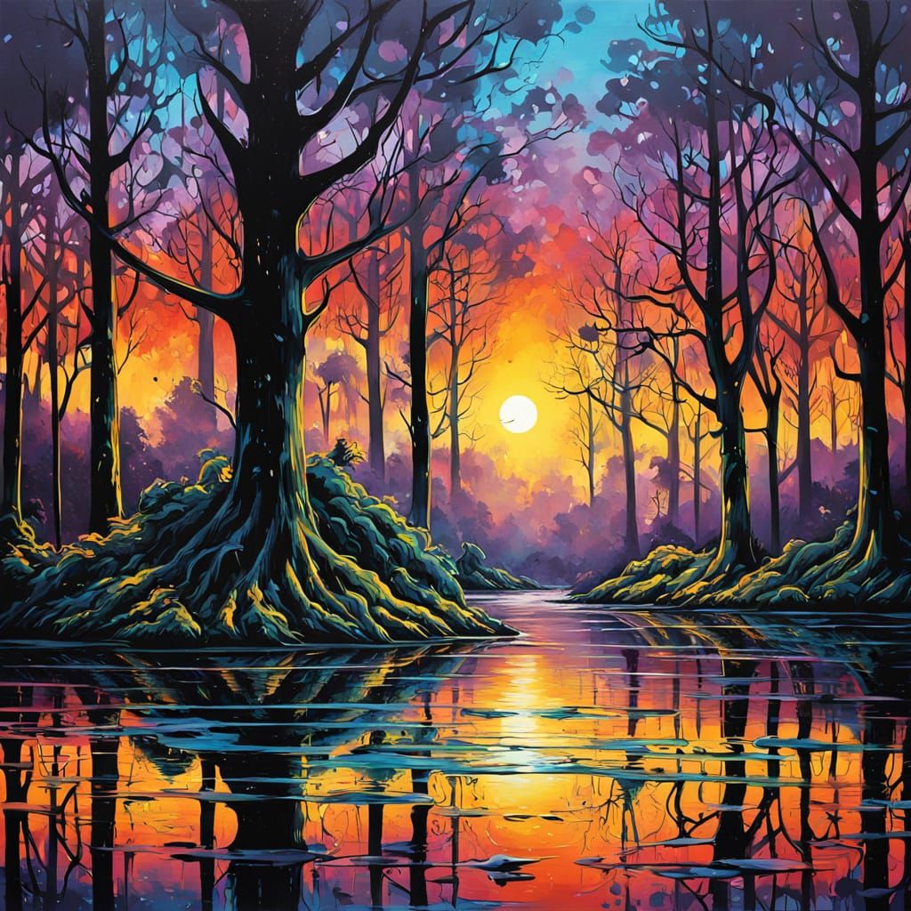 Sunrise Golden Hour in Graffiti Splash Art Style