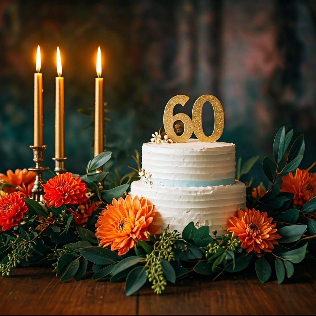 Elegant 60th Birthday Cake in Impressionist Style