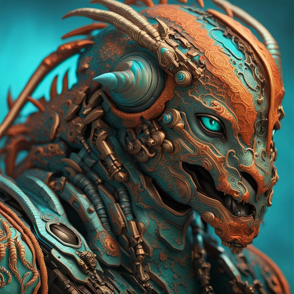 Alien Cyborg Manticore Concept Art in Surreal Style