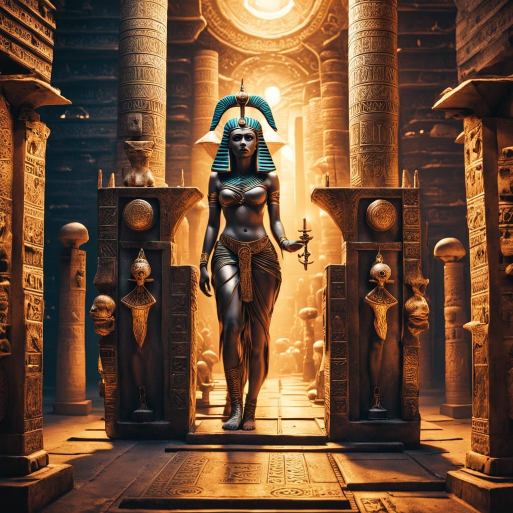 Egyptian Priestess in Mystical Temple Atmosphere