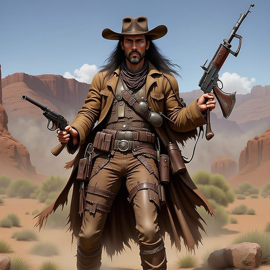 Old West Bounty Hunter with Futuristic Weapons