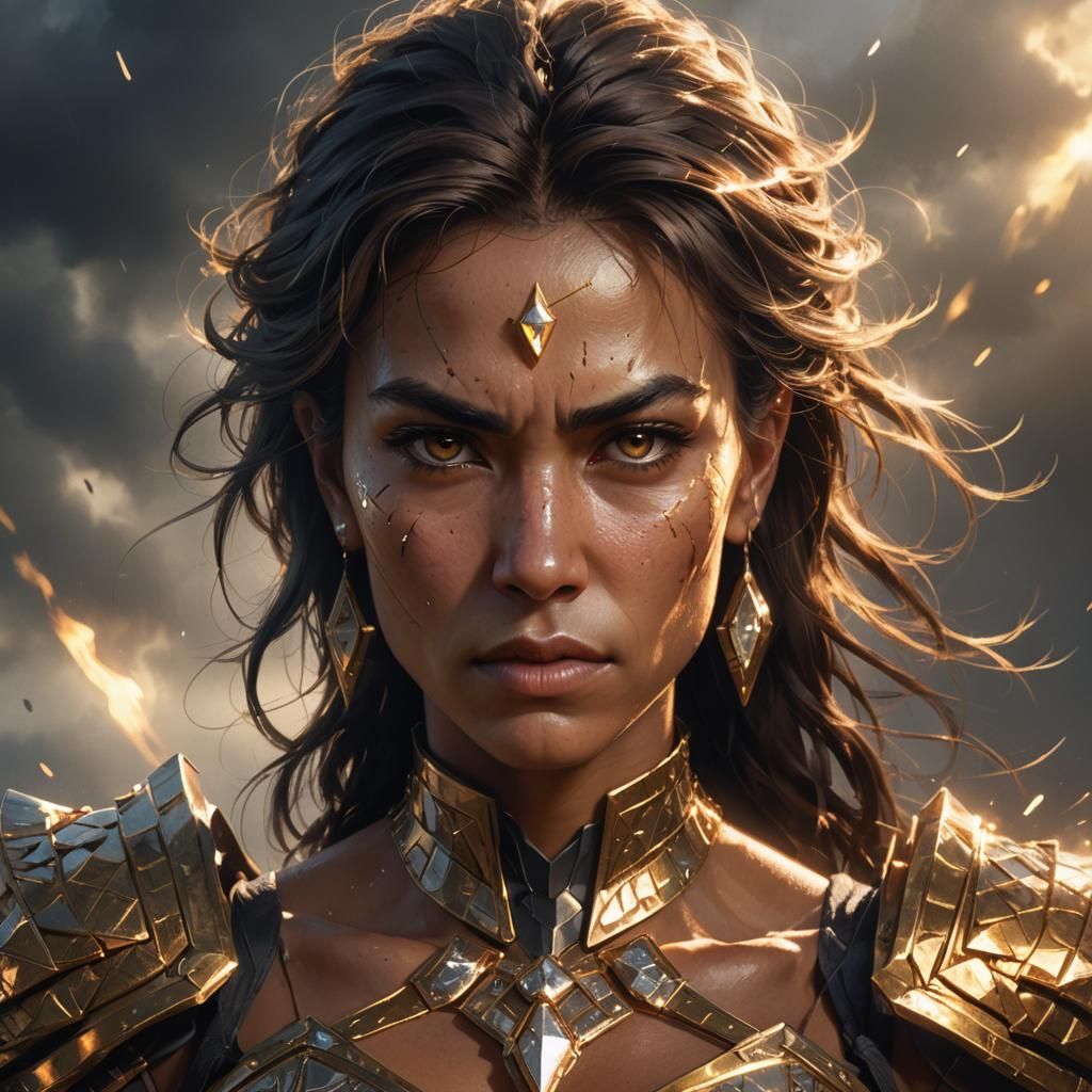 Powerful Warrior Woman Concept Art in Dramatic Lighting
