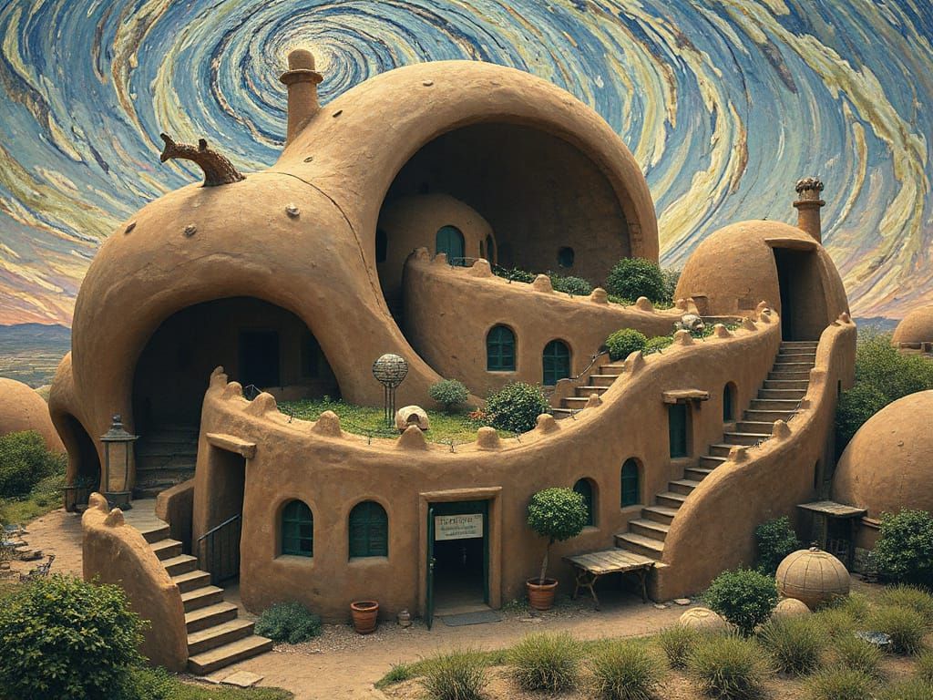 Surreal African Cityscape Inspired by Van Gogh