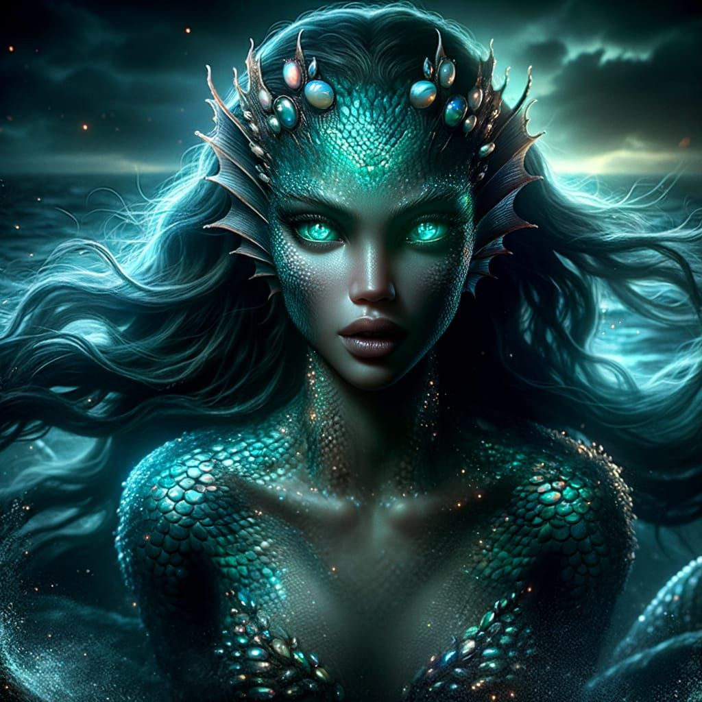 Enchanting Siren in Ominous Setting: Digital Matte Painting