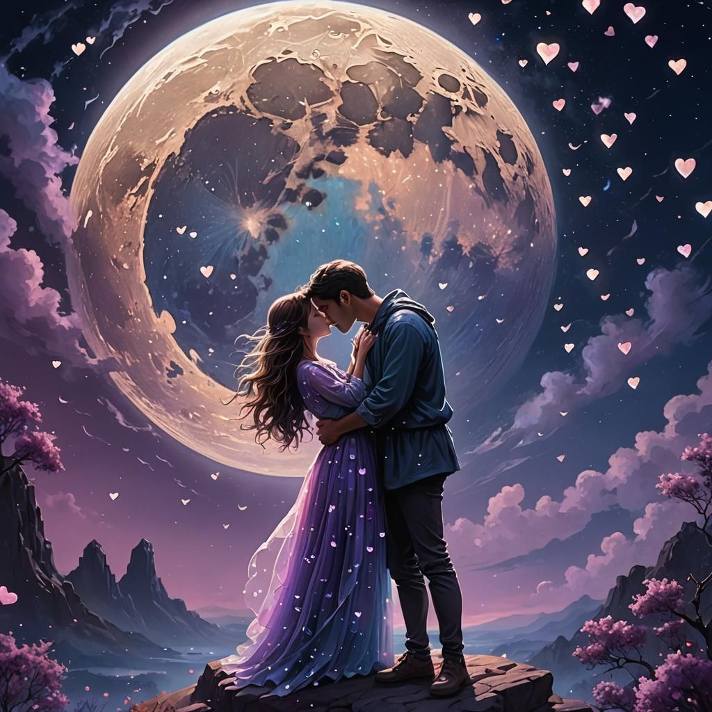 Lovers Paint the Moon with Iridescent Hearts