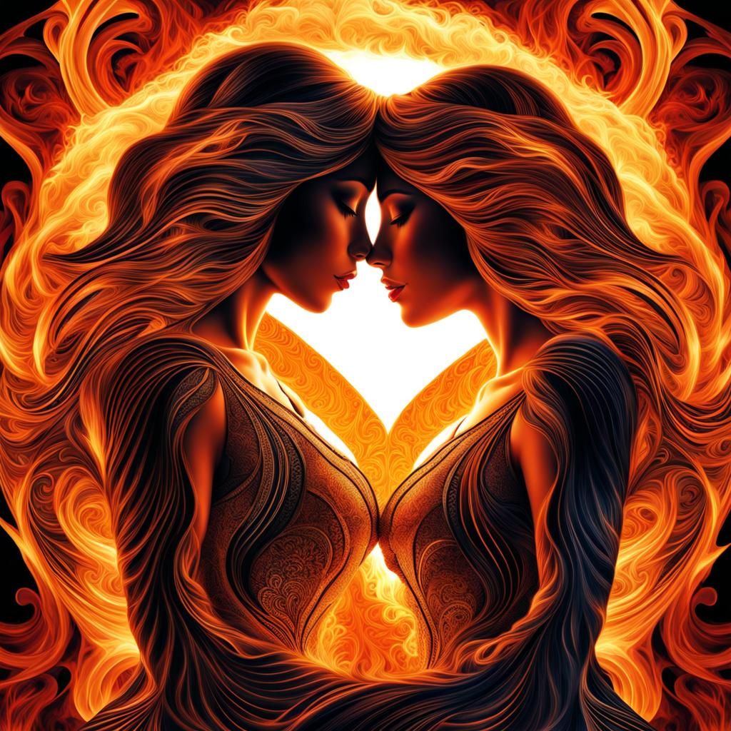 Flaming Kiss: Lesbian Couple Embraced in Fire