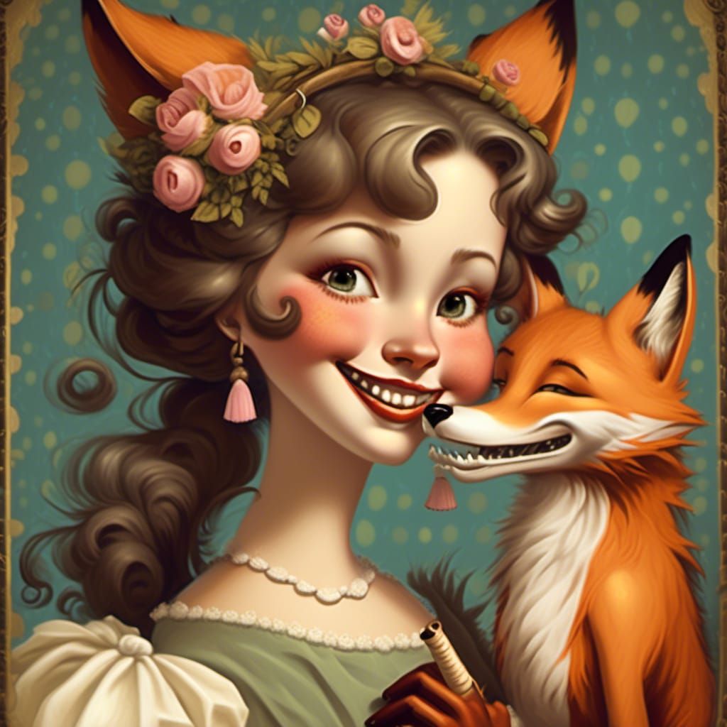 Cartoon Realism: Playful Fox Girl with Bone