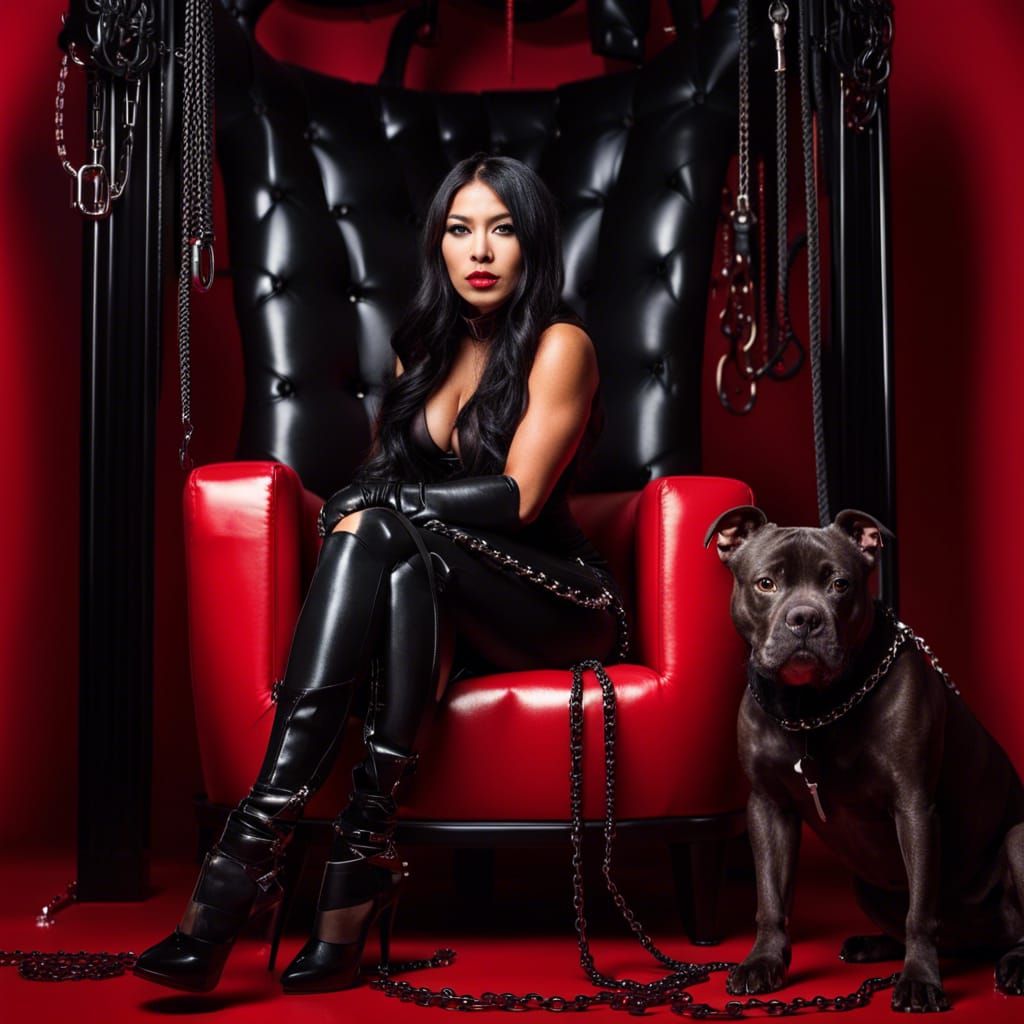 Mistress with her pitbull