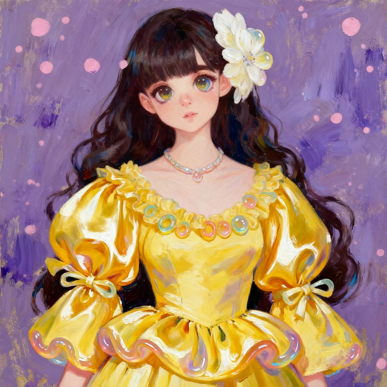 Impressionist Portrait with Ruffled Sleeves and Bows