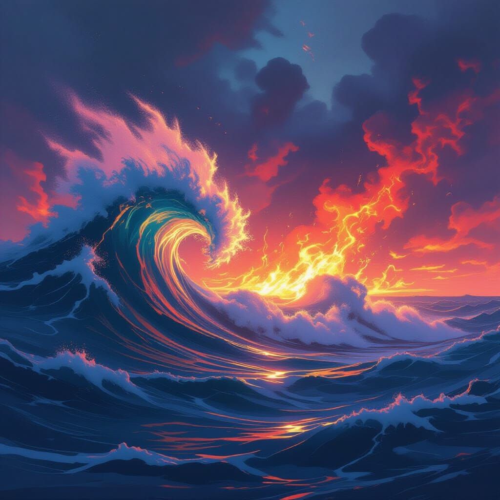 Inferno Tidal Wave in Dystopian Futuristic Style