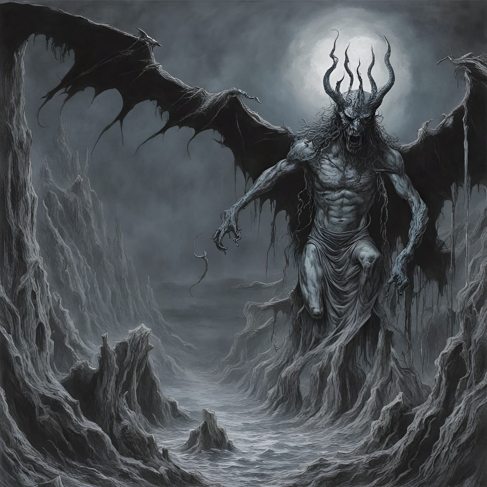 Demonic Book Cover Art in Black Metal Style