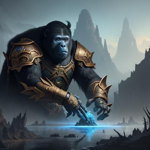 Detailed Gorilla Matte Painting in Deep Color